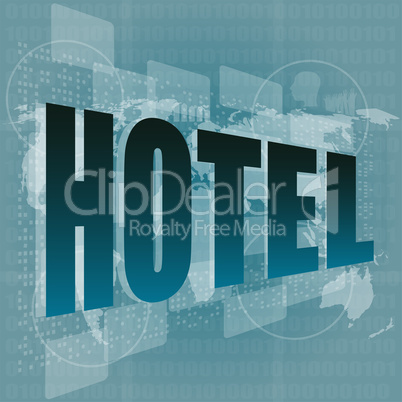Pixeled word hotel on digital screen - business concept