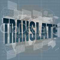 business concept: words translate on digital screen