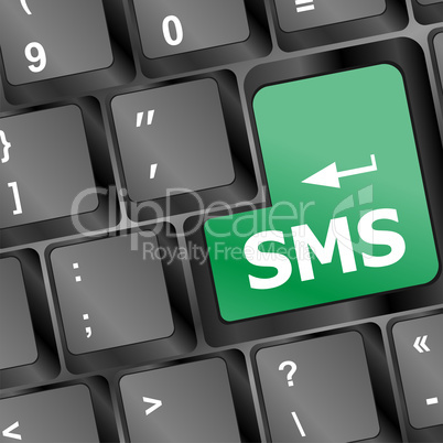 Social media key with SMS text on laptop keyboard