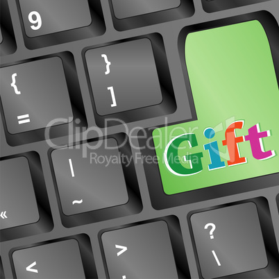 new year gift words on green keyboard button - christmas