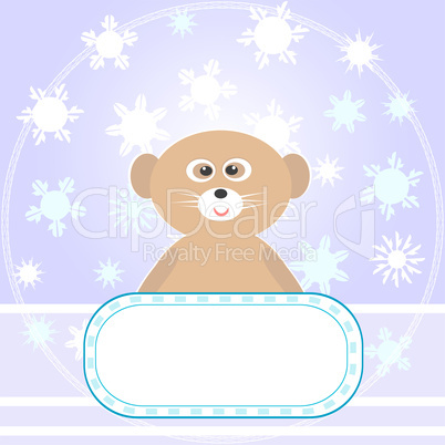 Baby lemur greetings card with empty blank in snowflakes
