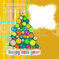 Christmas tree with decorations on abstract vintage background