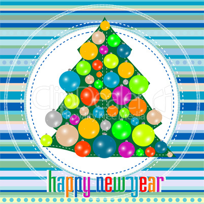 Christmas tree and decorations on winter background