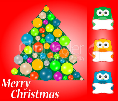 merry christmas card design. cute owls with blank card