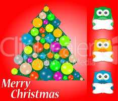 merry christmas card design. cute owls with blank card