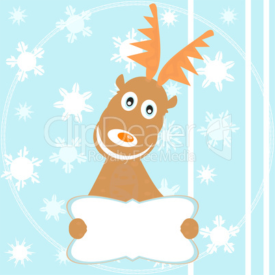 cute reindeer hold billboard winter background