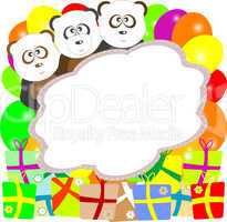 baby birthday card with bear panda and gift boxes
