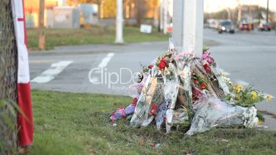Flag And Flowers Mark Police Officers Death