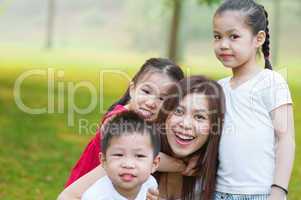Asian mother and children