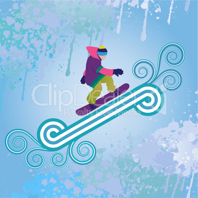 Snowboarder jumping through air, vector illustration