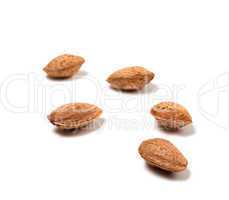 Raw almonds on white background