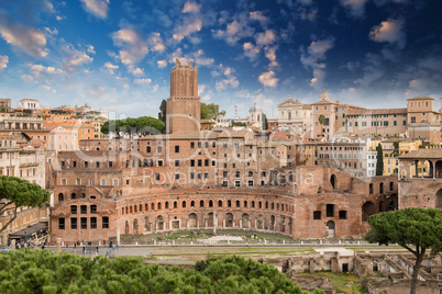 Ancient Ruins of Imperial Forum in Rome, via dei Fori Imperiali