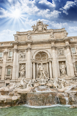 Beautiful portrait view of Trevi Fountain in Rome