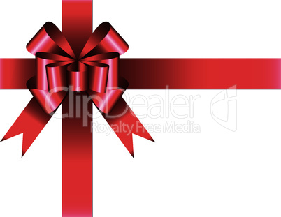 Shiny red ribbon with bow on white background