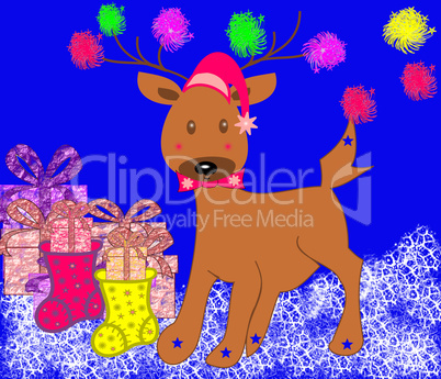 Christmas merry deer with gifts and banger