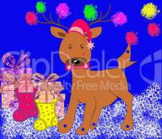 Christmas merry deer with gifts and banger