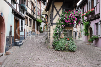 France, Alsace, picturesque old house in Eguisheim