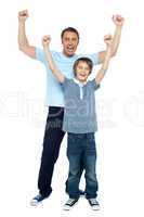 Father and son celebrating their success