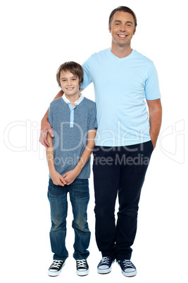 Casual studio shot of father and son