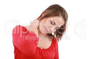 Sick young woman. neck pain