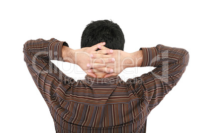 View of back businessman with his hand on the head
