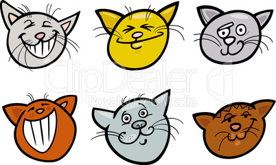 Cartoon funny cats heads set