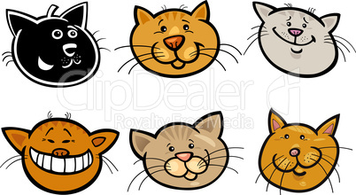 Cartoon funny cats heads set