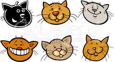 Cartoon funny cats heads set