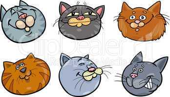 Cartoon funny cats heads set