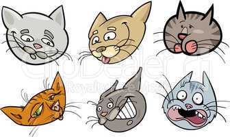 Cartoon funny cats heads set