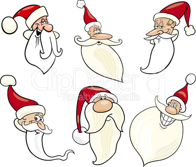 cheerful santa claus cartoon faces icons set