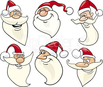 cheerful santa claus cartoon faces icons set