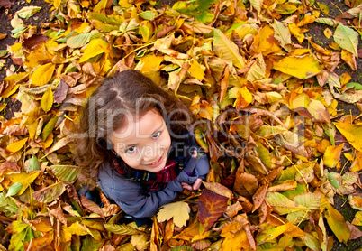 Little Girl Playing With Autumn Leaves