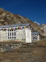 Lodges With Prayer Flags In The Annapurna Conservation Area