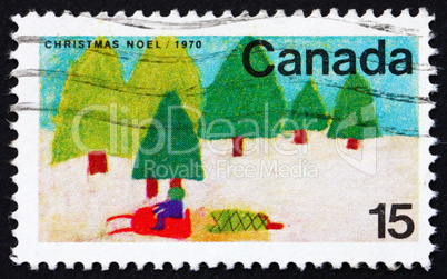 Postage stamp Canada 1970 Snowmobile and Trees