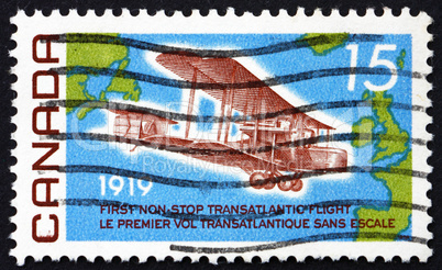 Postage stamp Canada 1969 Vickers Vimy, 1919, Map of Atlantic