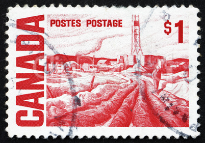 Postage stamp Canada 1967 Oilfield near Edmonton, Painting by Gl