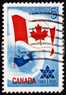 Postage stamp Canada 1967 Canadian Flag over Globe