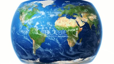 Realistic World Map Wraps to Globe (white bg)