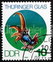 Postage stamp GDR 1983 Cock, Thuringian Glass