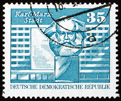 Postage stamp GDR 1973 Marx Monument, Karl-Marx-Stadt, Chemnitz