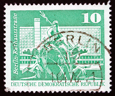 Postage stamp GDR 1973 Neptune Fountain, City Hall Street, Berli