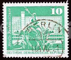 Postage stamp GDR 1973 Neptune Fountain, City Hall Street, Berli