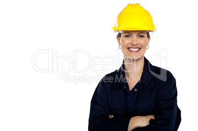 Beaming construction worker. Cheerful portrait