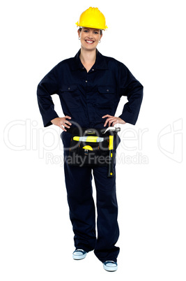 Active woman construction worker