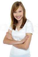 Fashionable young girl in pristine white t-shirt