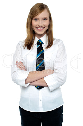 Stylish pretty young girl in formal attire