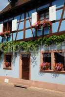 France, Alsace, picturesque old house in Eguisheim