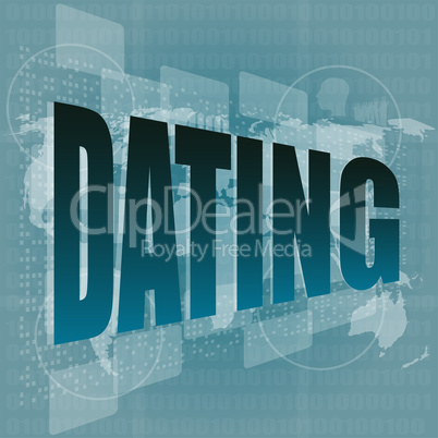 dating word showing romance and love on digital screen