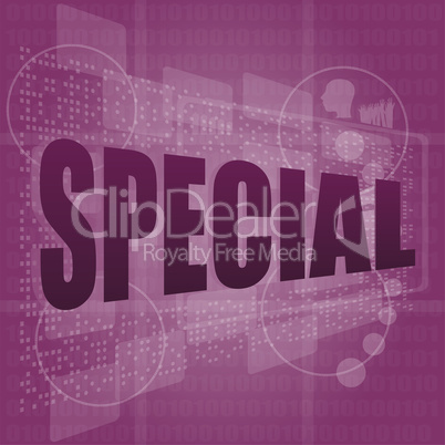 words special on digital screen, business concept